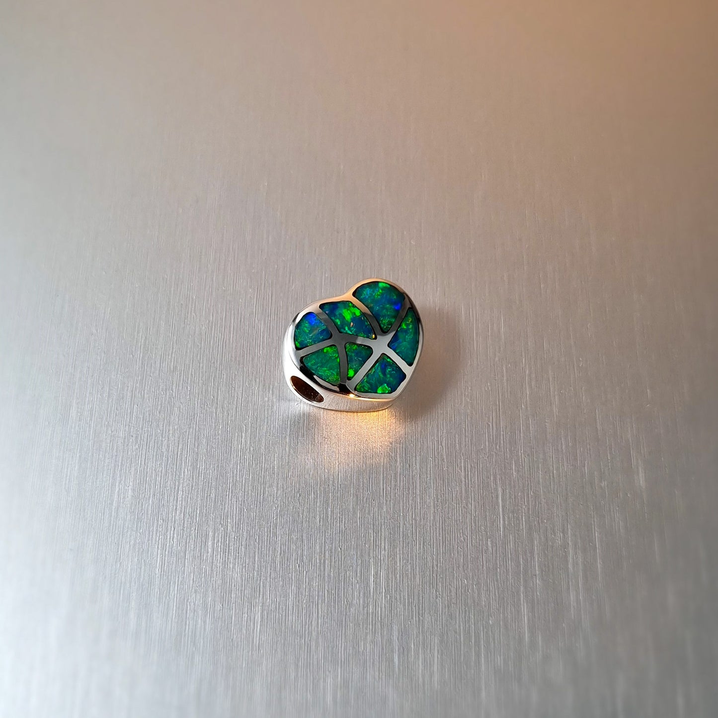 Silver Opal Inlay Heart Pendant