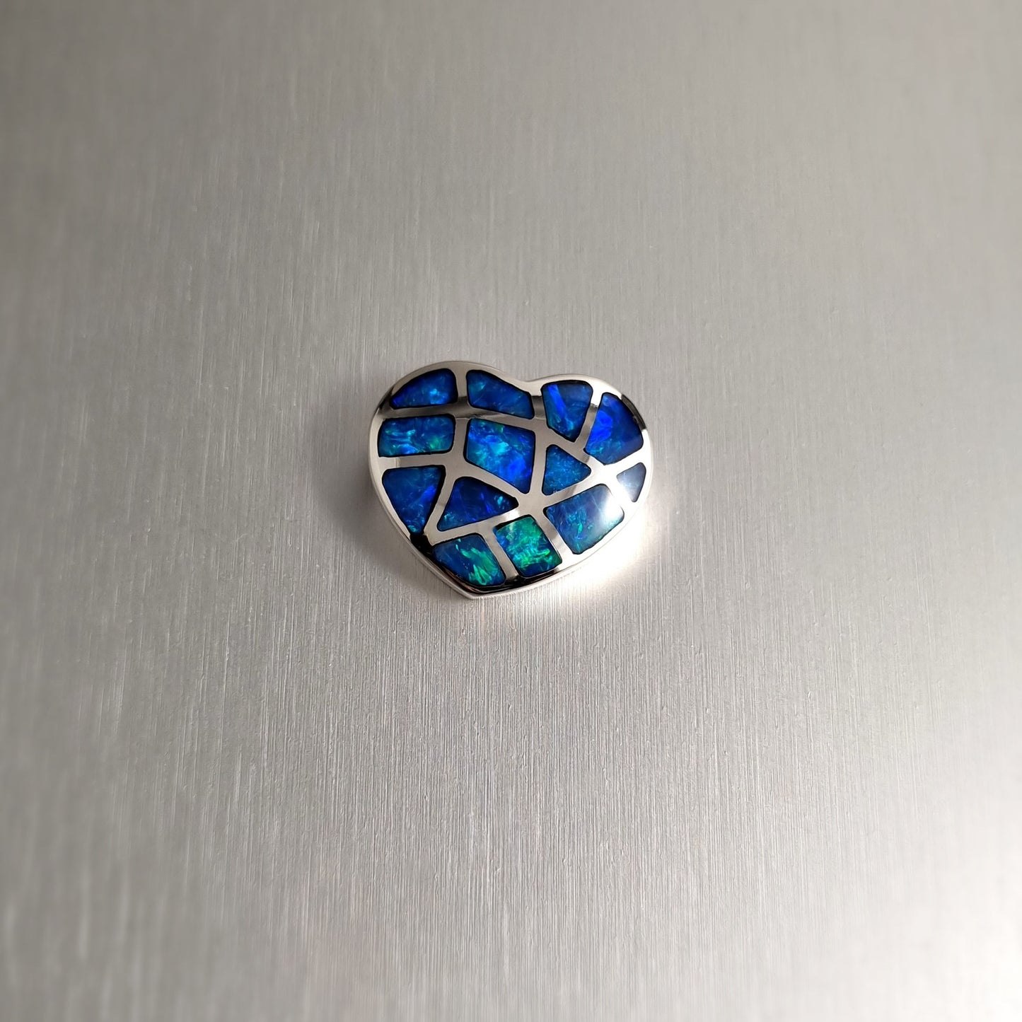 Silver Opal Inlay Heart Pendant
