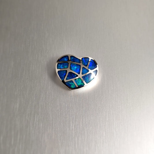 Silver Opal Inlay Heart Pendant