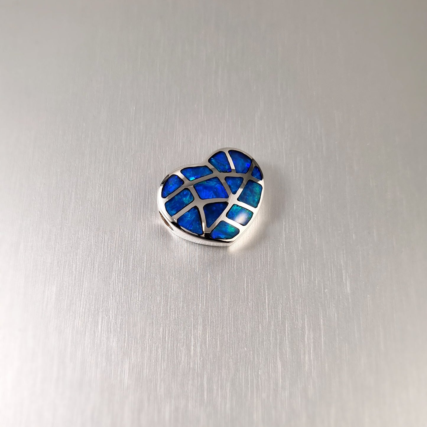 Silver Opal Inlay Heart Pendant
