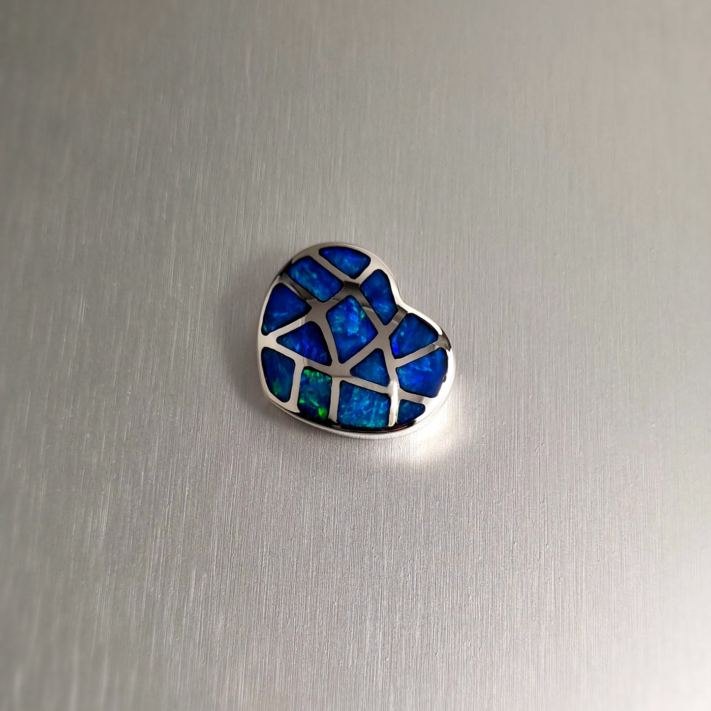 Silver Opal Inlay Heart Pendant