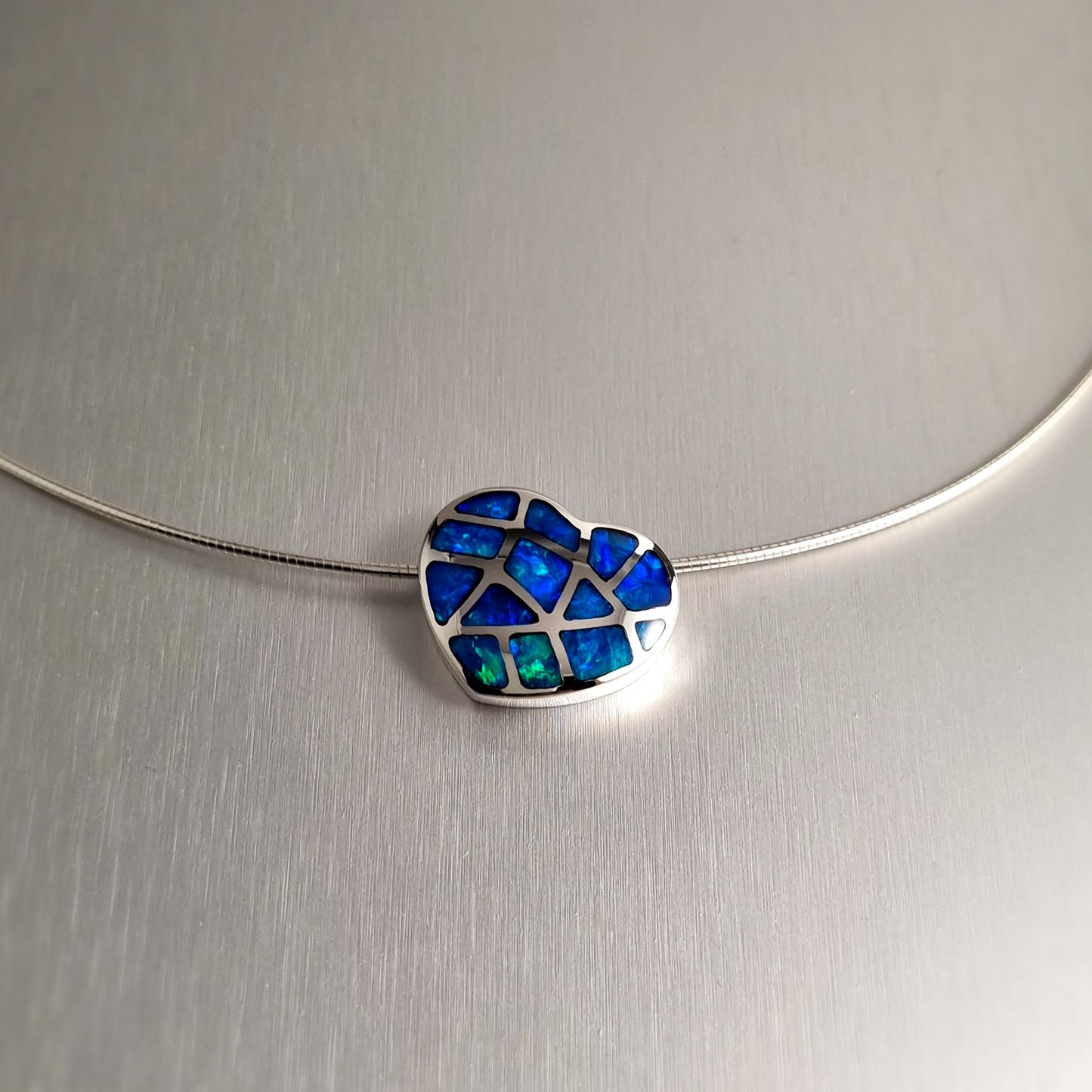 Silver Opal Inlay Heart Pendant
