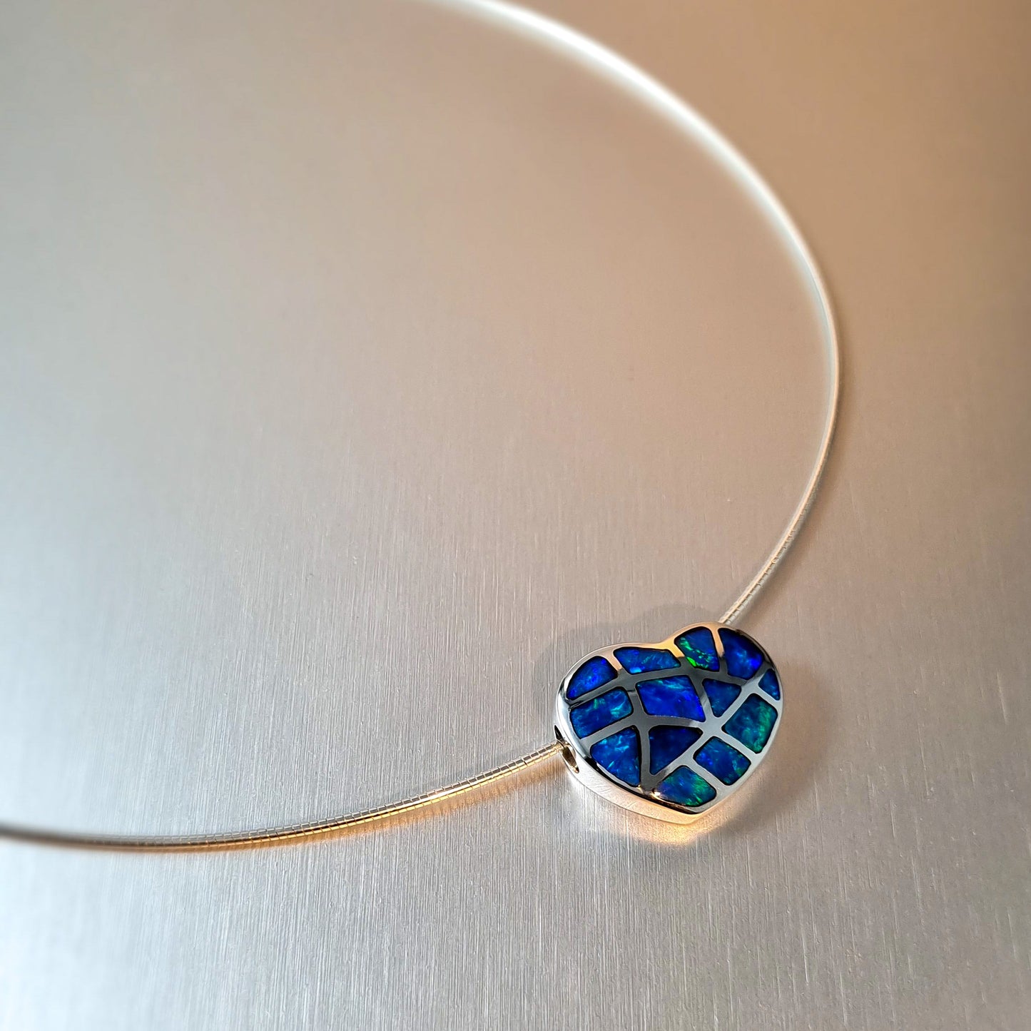 Silver Opal Inlay Heart Pendant