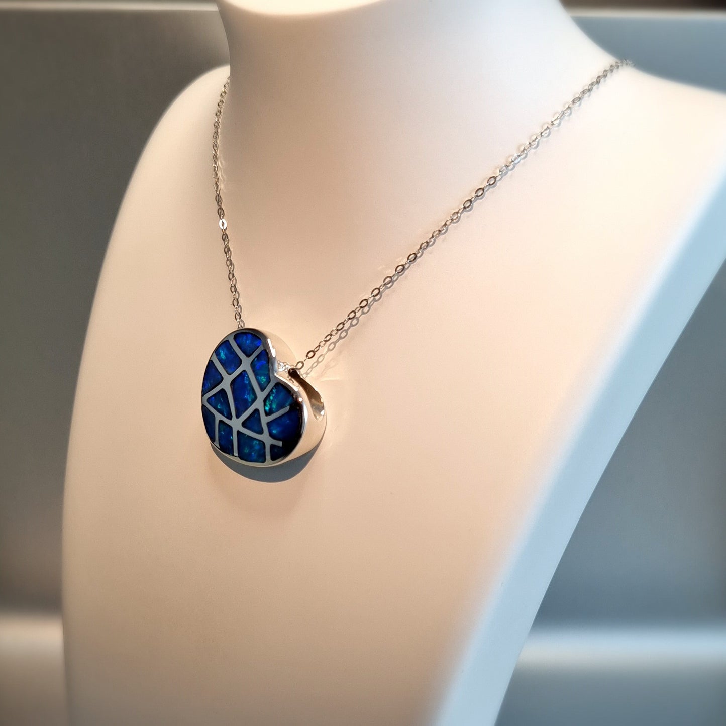 Silver Opal Inlay Heart Pendant