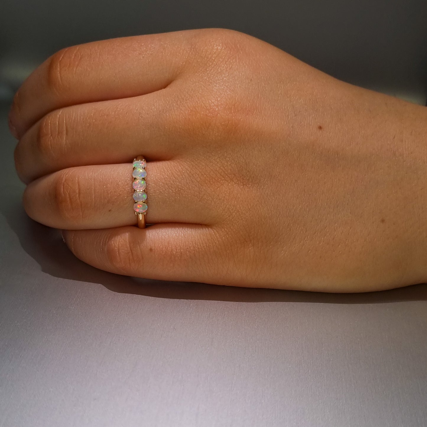 Five Stone Solid Opal Gold Ring