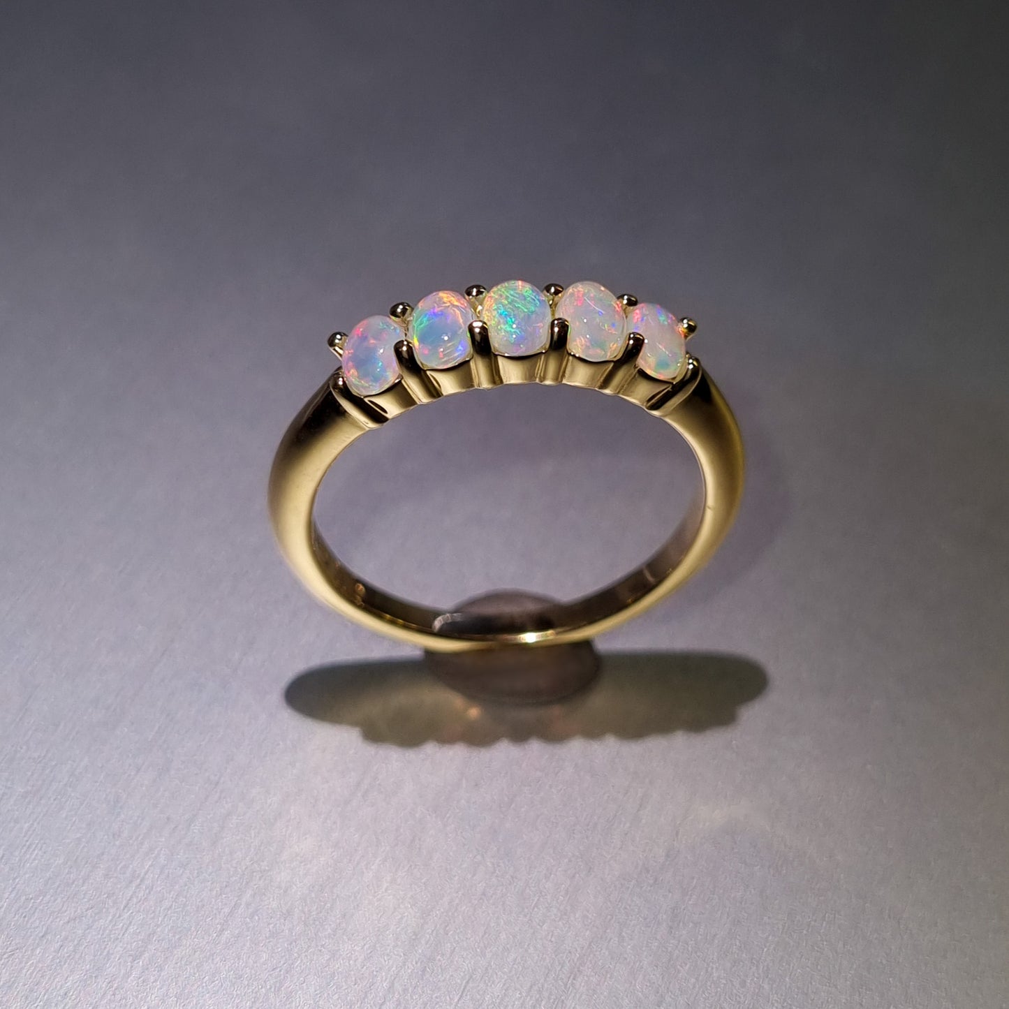 Five Stone Solid Opal Gold Ring