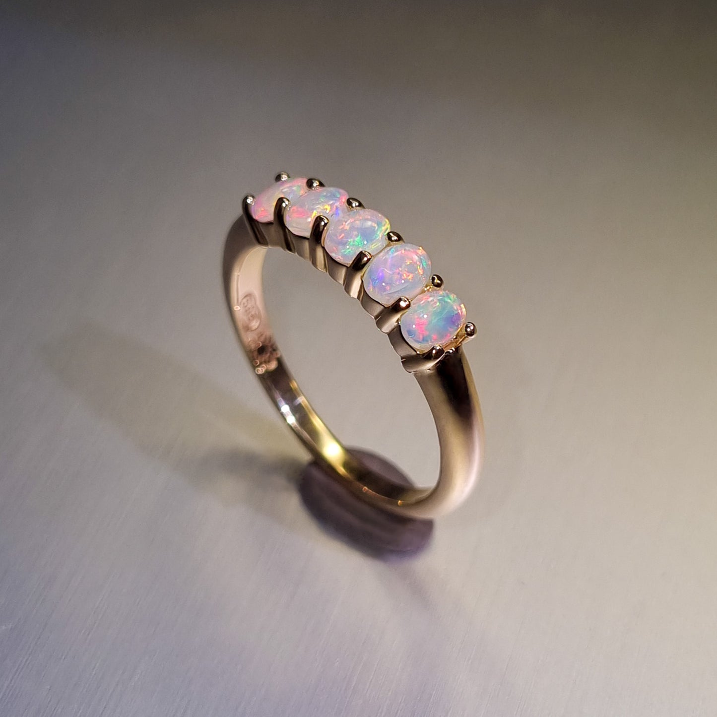 Five Stone Solid Opal Gold Ring