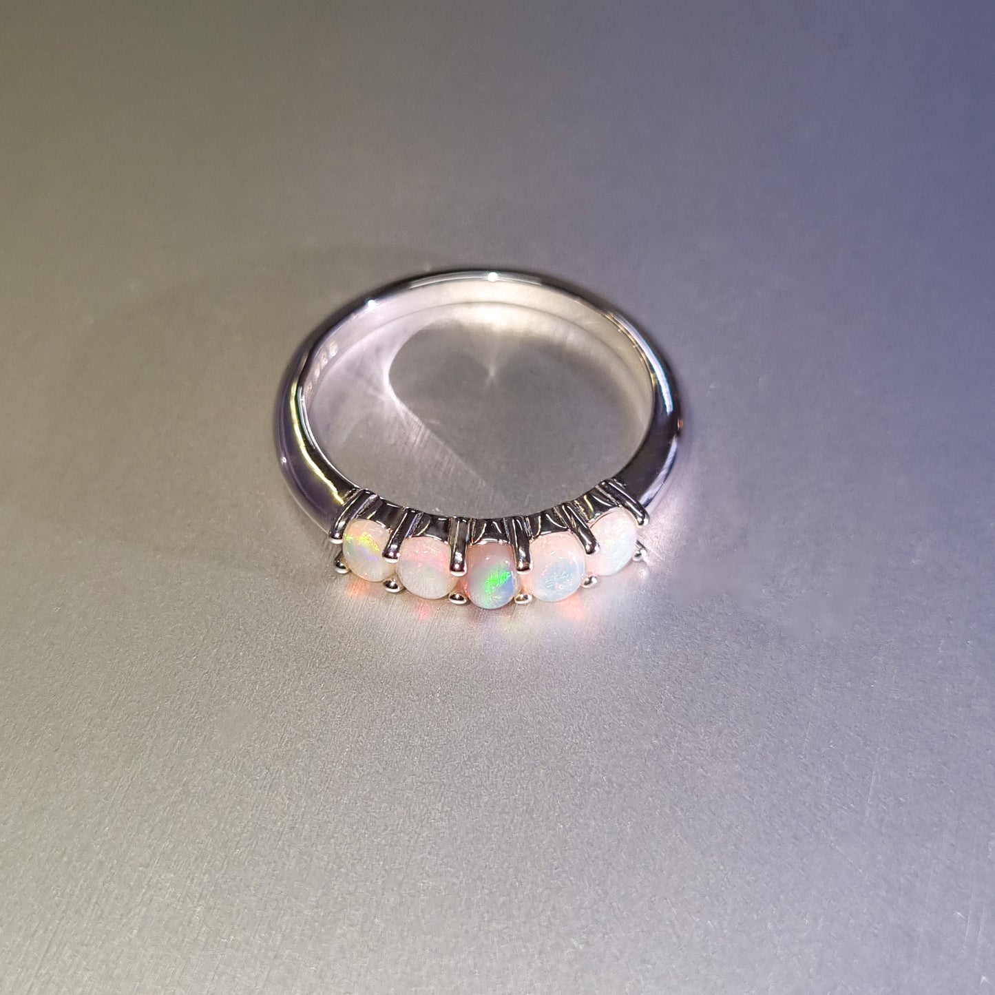 Five Stone Solid Opal Silver Ring