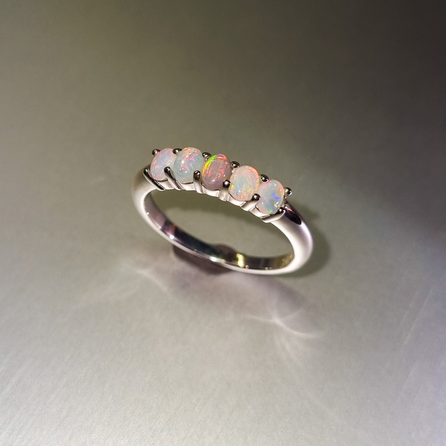 Five Stone Solid Opal Silver Ring