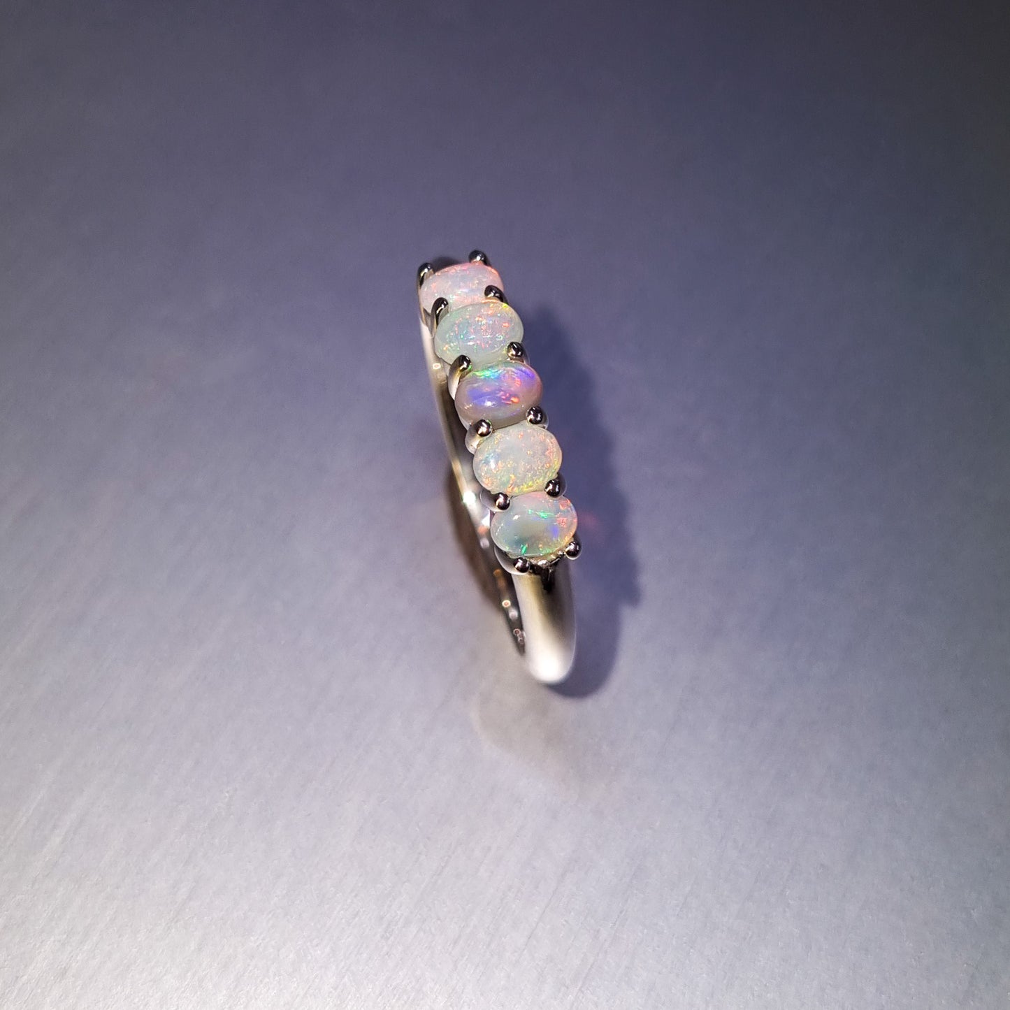 Five Stone Solid Opal Silver Ring