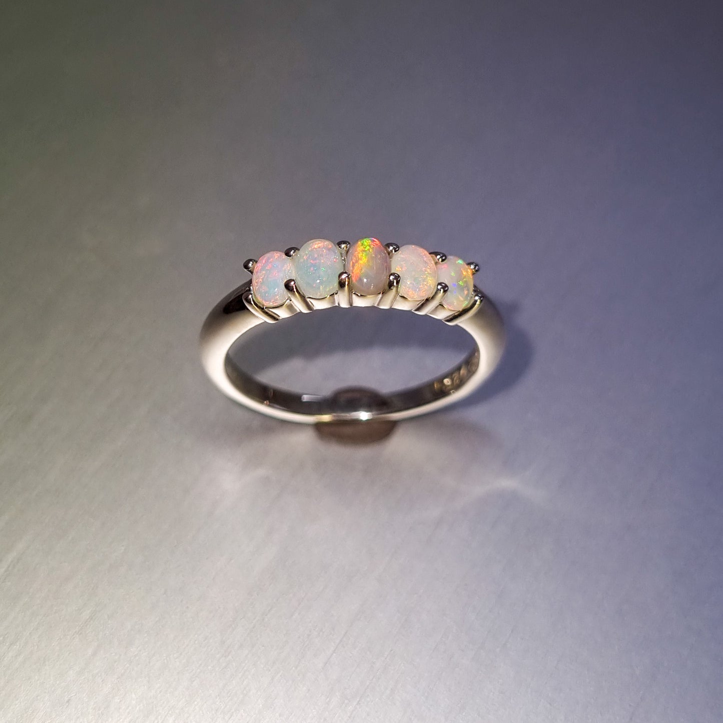 Five Stone Solid Opal Silver Ring