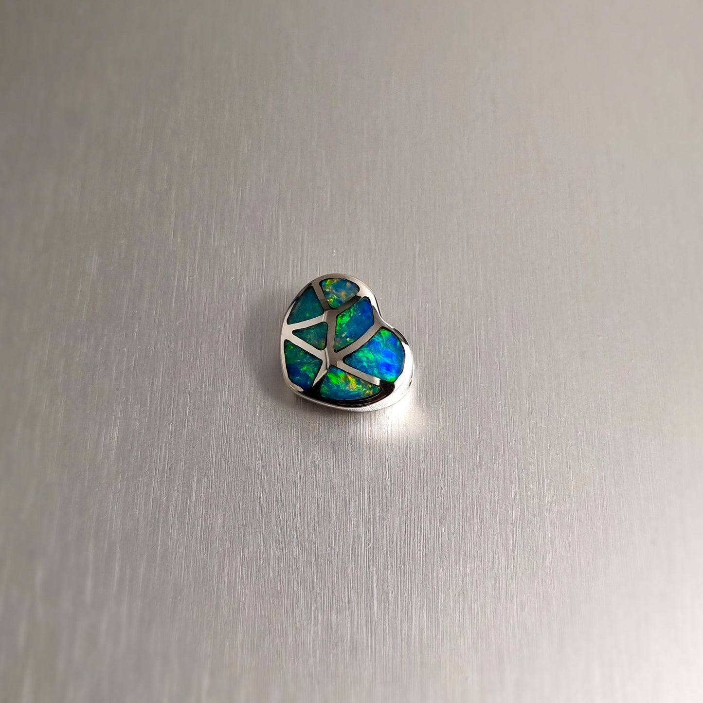 Silver Opal Inlay Heart Pendant