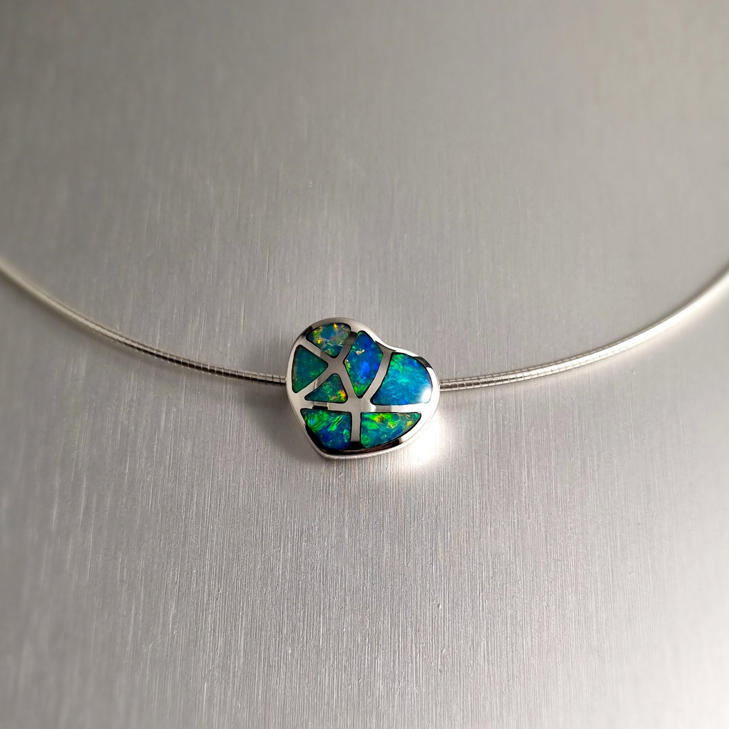 Silver Opal Inlay Heart Pendant