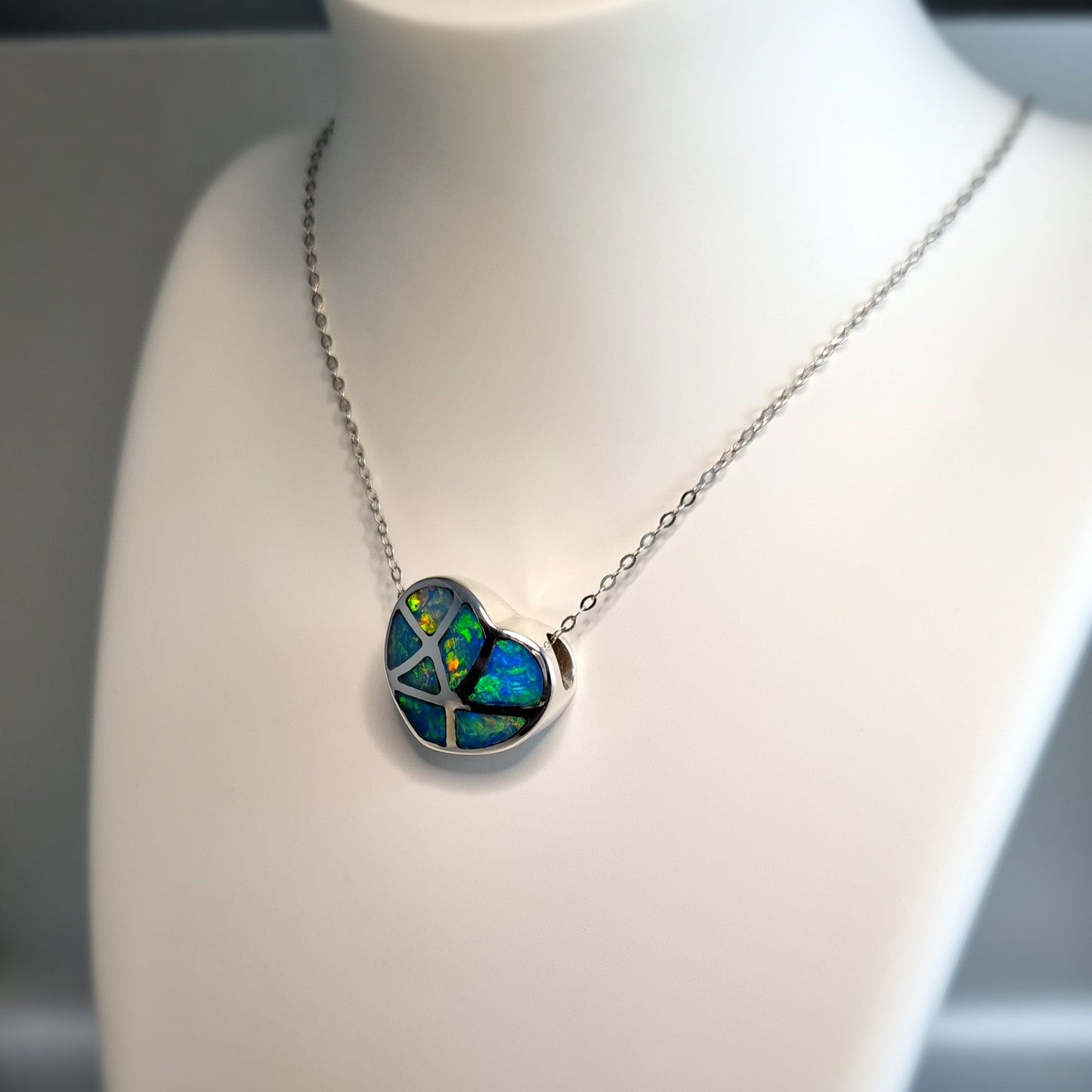 Silver Opal Inlay Heart Pendant