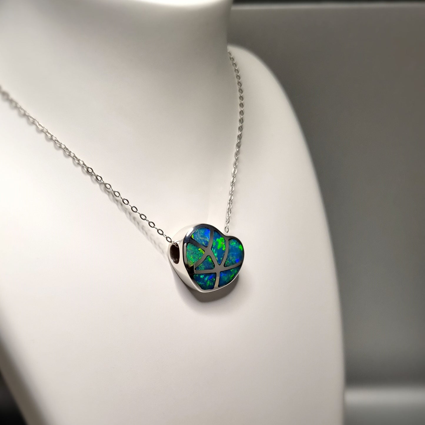 Silver Opal Inlay Heart Pendant